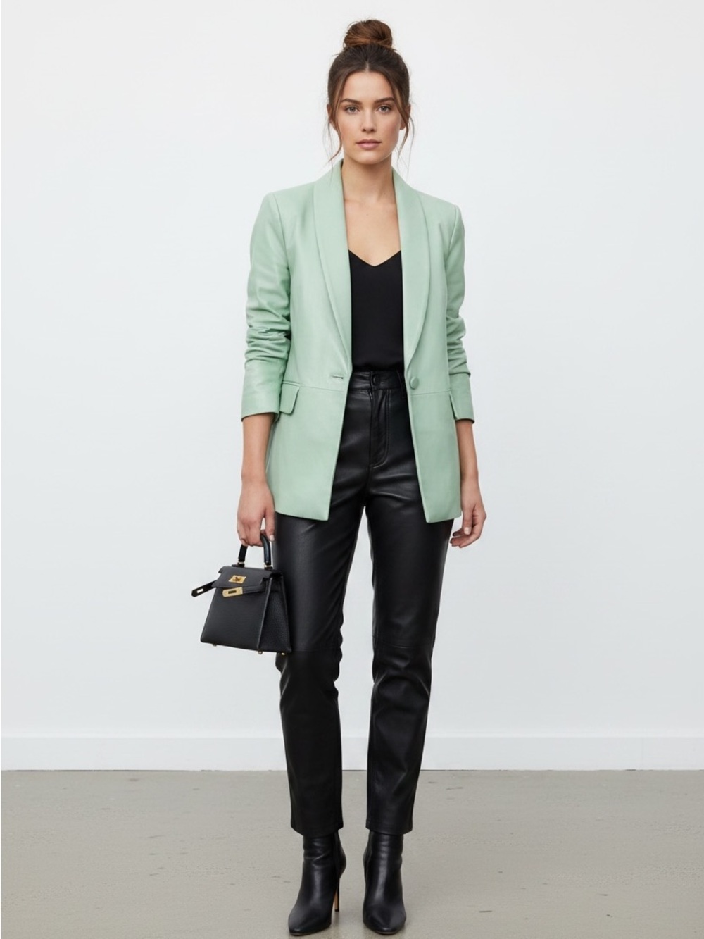 Alice + Olivia Denny Vegan Leather Blazer Pistachio Green * Size M - Picture 2 of 11